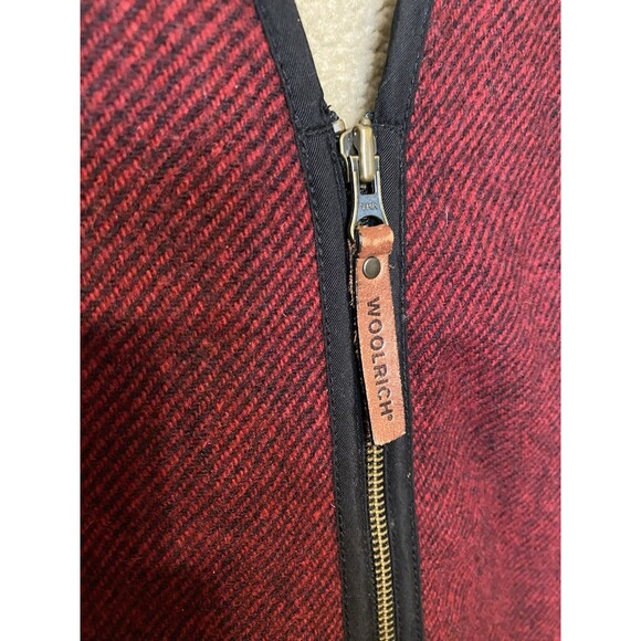 VTG Woolrich Vest Mens Large Red Black Wool Sherpa Lined Zip Lumberjack Outdoor - Picture 4 of 10